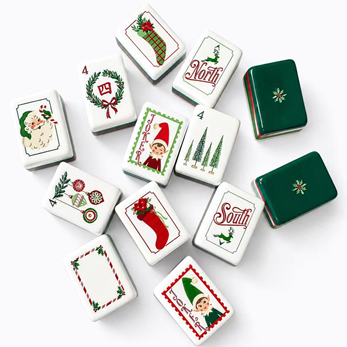 Christmas Deep Green Acrylic American Mahjong Set | Festive Personalized Fun Tile Game