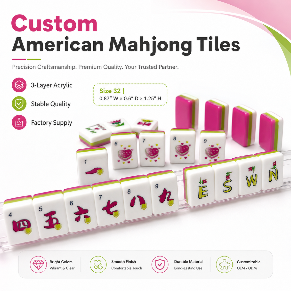 Rose Pink Heart American Mahjong Set | Romantic Valentine's Style Tile Game