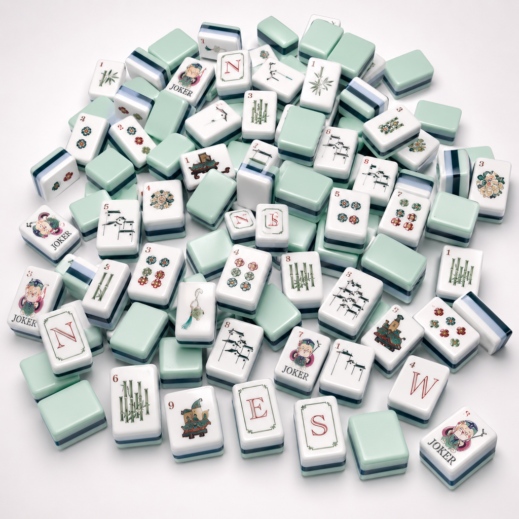 Celadon Antique-Style Mahjong Set | Classic Chinese Tile Game