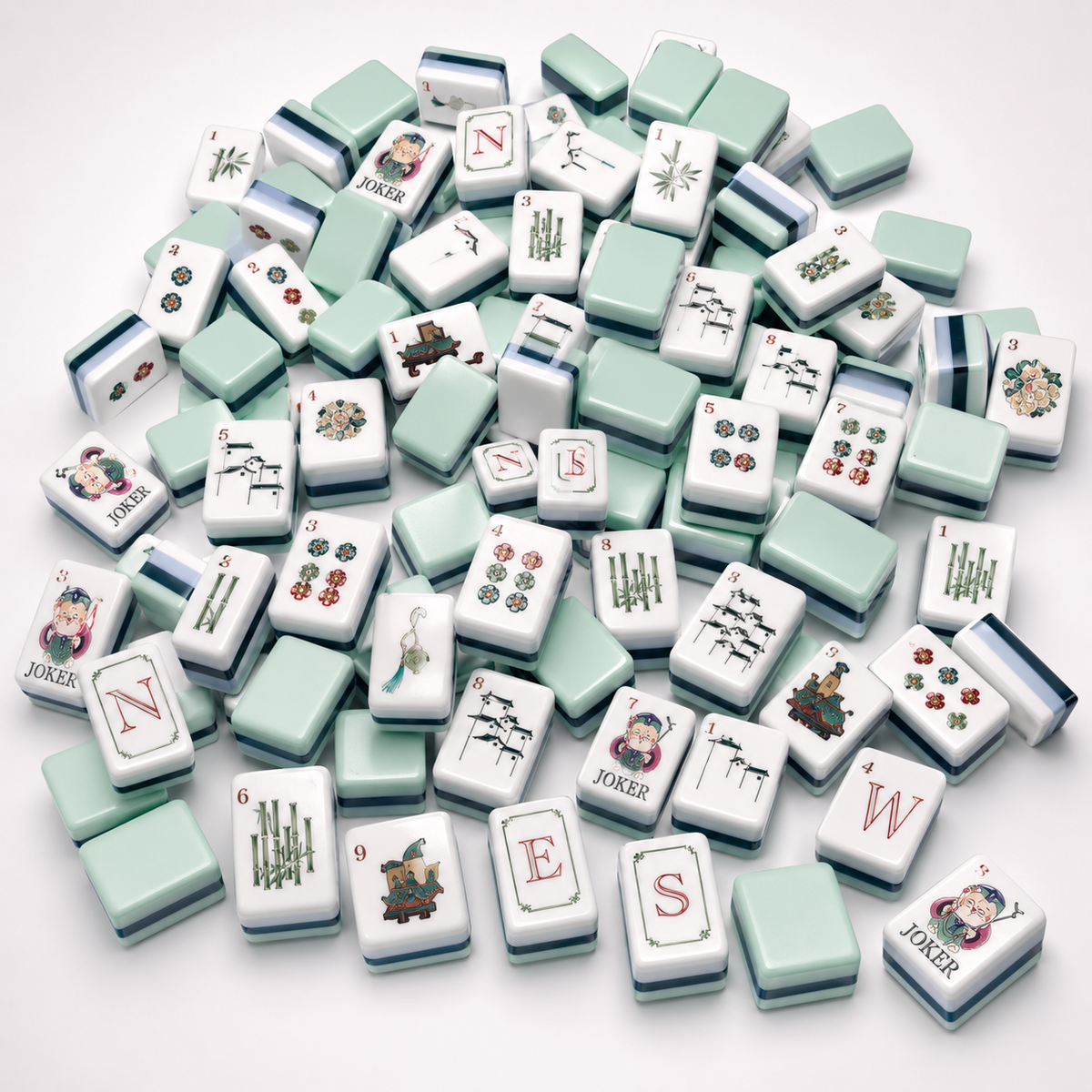 Celadon Antique-Style Mahjong Set | Classic Chinese Tile Game