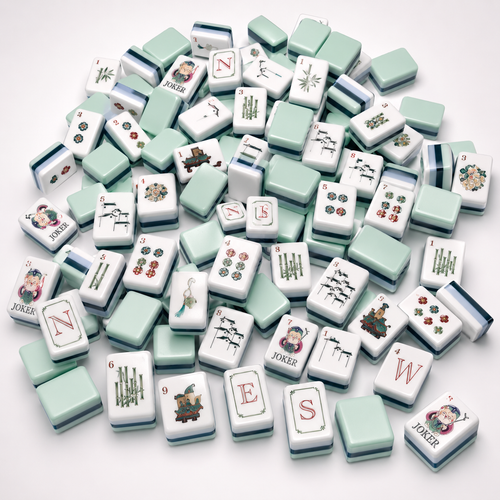 Celadon Antique-Style Mahjong Set | Classic Chinese Tile Game