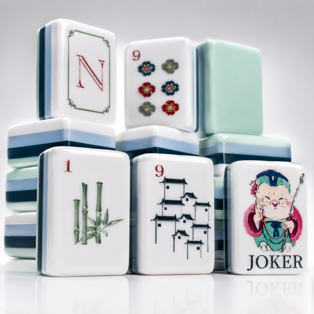 Celadon Antique-Style Mahjong Set | Classic Chinese Tile Game