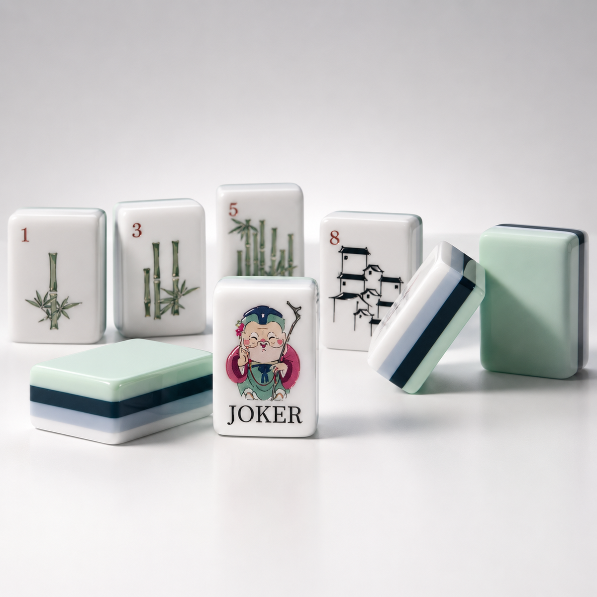 Celadon Antique-Style Mahjong Set | Classic Chinese Tile Game