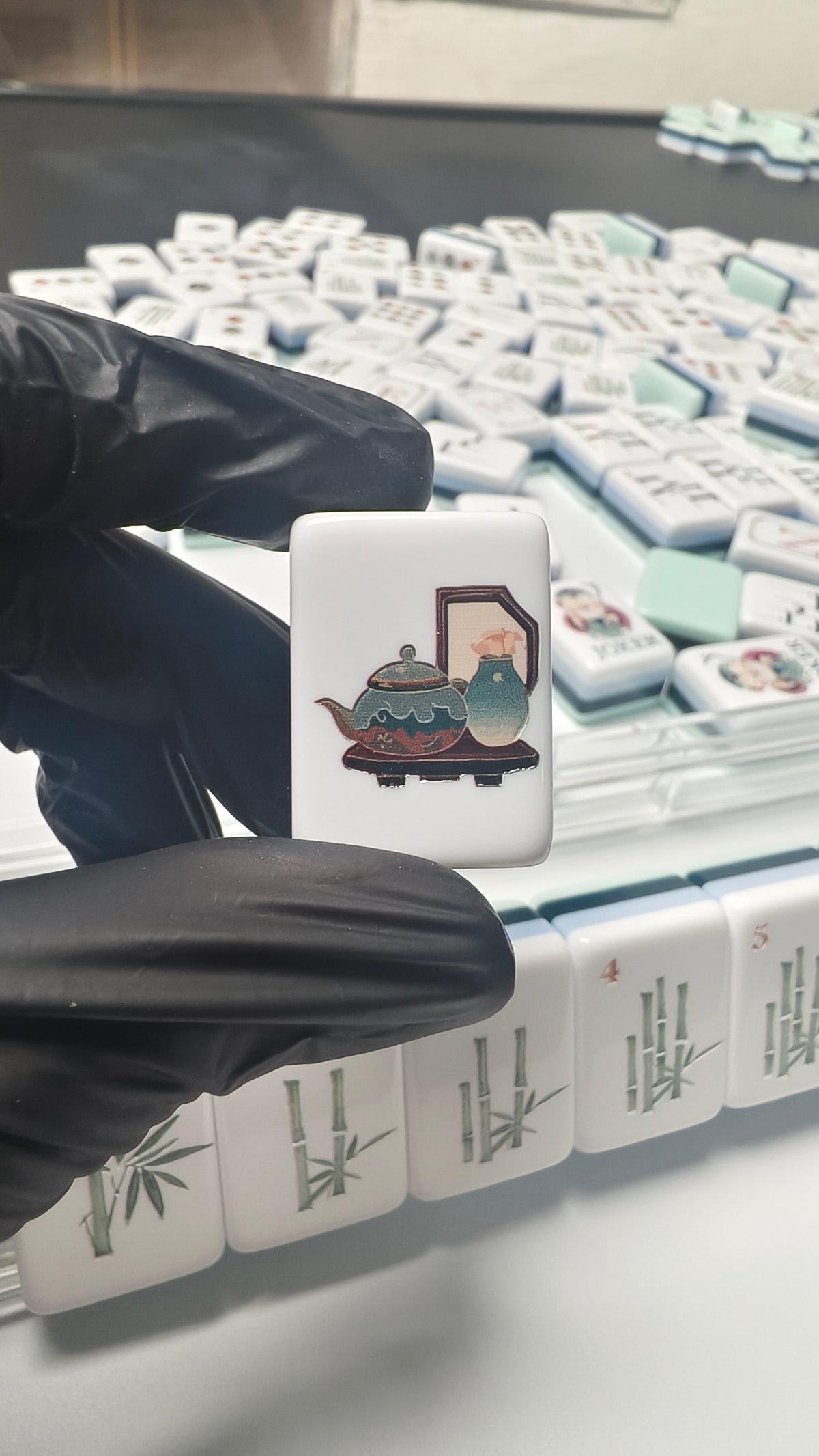 Celadon Antique-Style Mahjong Set | Classic Chinese Tile Game