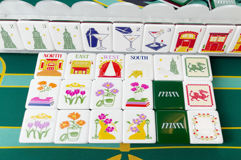Green New York Empire State American Mahjong Set | NYC Skyline Tile Game