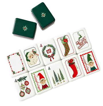 Christmas Deep Green Acrylic American Mahjong Set | Festive Personalized Fun Tile Game