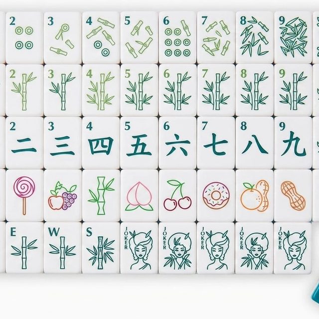 Bamboo Minimalist Teal-Back American Mahjong Set — Line-Art Suits — American Mahjong tile set pack shot