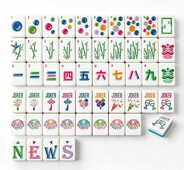 Celebration Toast Balloon American Mahjong Set — Gift Acrylic Tiles — American Mahjong tile set pack shot