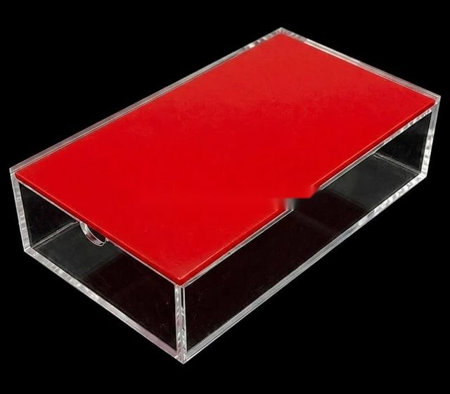 Clear Acrylic American Mahjong Tile Box with Red Sliding Lid — American Mahjong accessory pack shot