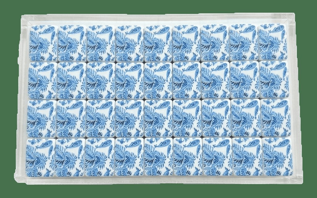 Cobalt Blockprint Back American Mahjong Set — Blue Floral Tile Backs — American Mahjong tile set pack shot