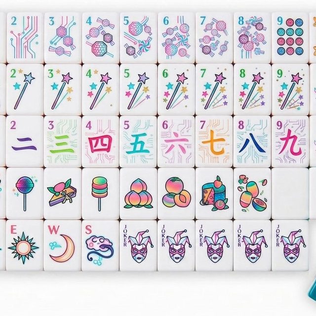 Cyber Candy Neon American Mahjong Set — Circuit & Sweet Motifs — American Mahjong tile set pack shot