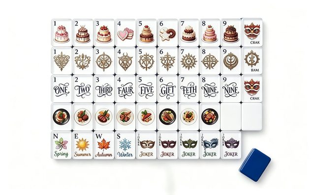 Dessert Masquerade American Mahjong Set — Cake & Mask Novelty Tiles — American Mahjong tile set pack shot