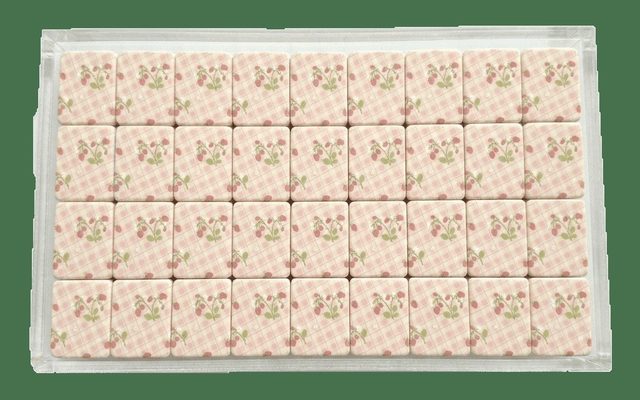 Gingham Strawberry American Mahjong Set — Pink Picnic Tiles — American Mahjong tile set pack shot