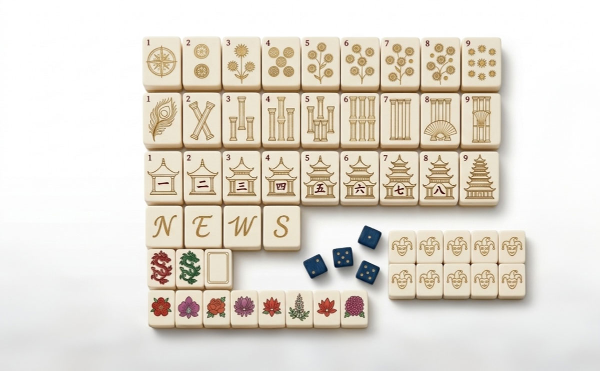 Gold Pagoda Peacock American Mahjong Set — Art-Deco Inspired Suits — pack shot 1 of 2