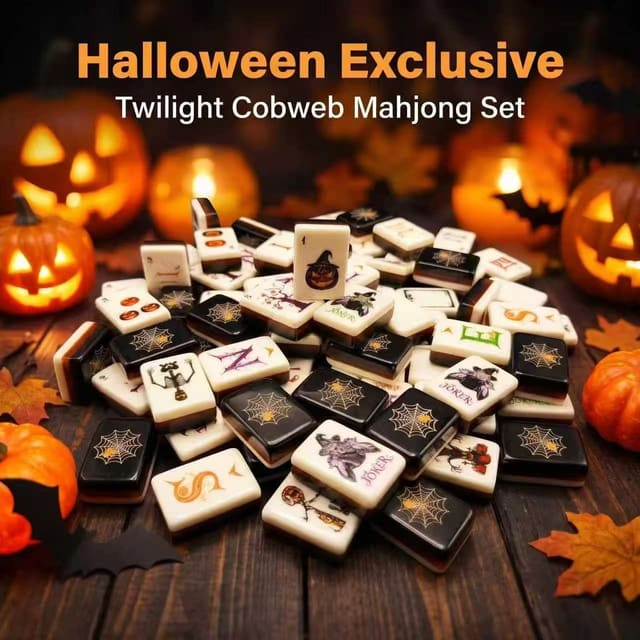 Halloween American Mahjong Set — Acrylic Pumpkin & Ghost Tiles — American Mahjong tile set pack shot