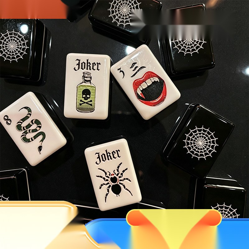 Halloween Vampire & Spiderweb American Mahjong Set — Black Backs — American Mahjong tile set pack shot