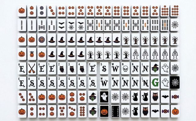 Halloween Witch Pumpkin Skeleton American Mahjong Set — Spooky Acrylic Tiles — American Mahjong tile set pack shot