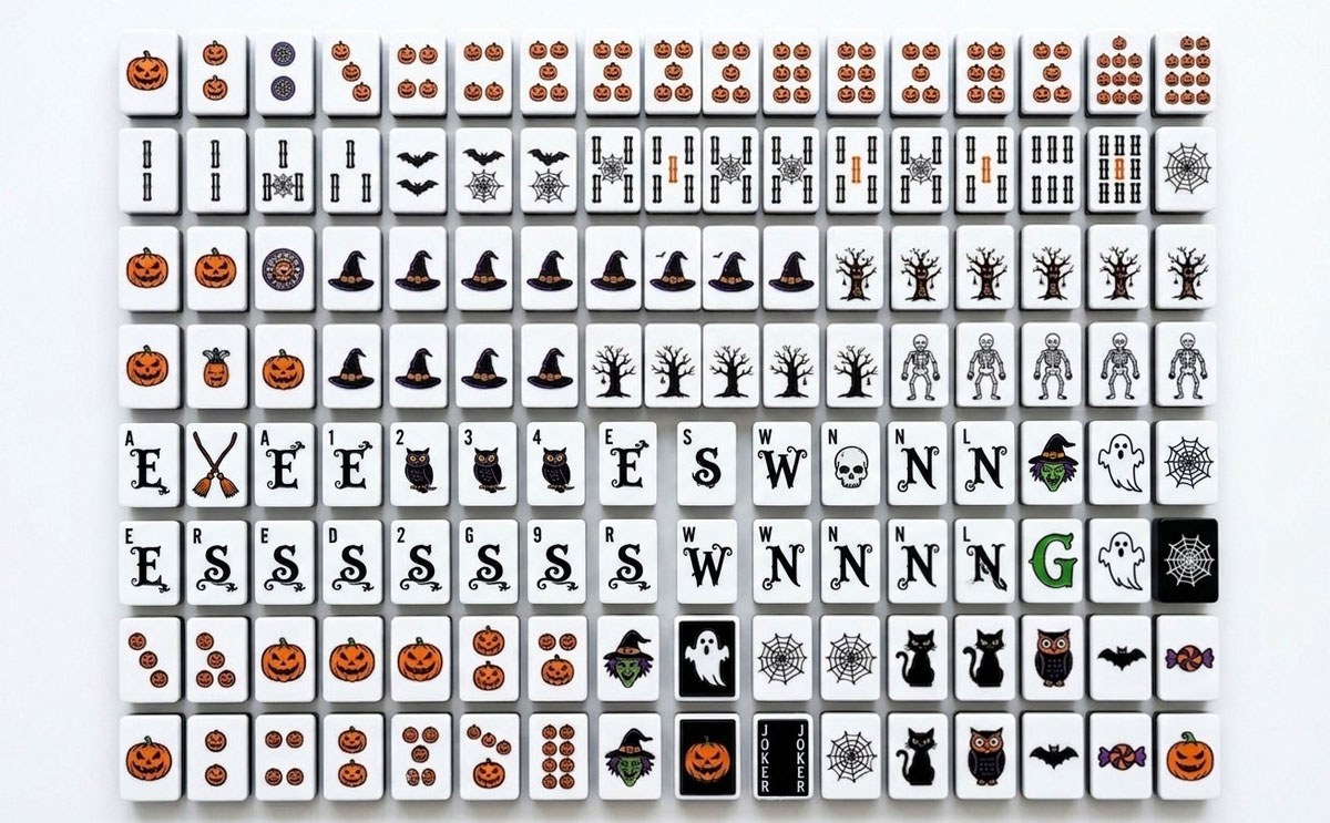 Halloween Witch Pumpkin Skeleton American Mahjong Set — Spooky Acrylic Tiles — pack shot 1 of 2
