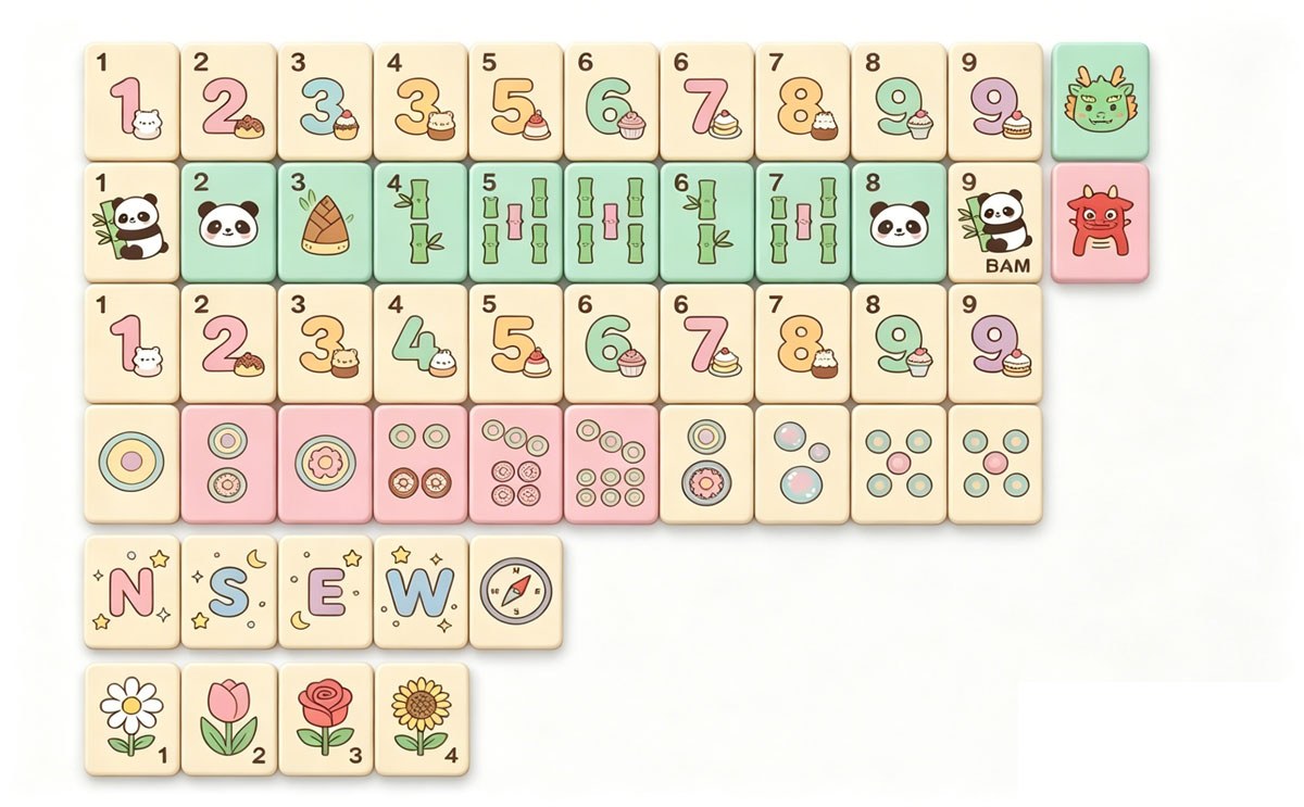 Kawaii Dessert Panda American Mahjong Set — Cute Pastel Acrylic Tiles — pack shot 1 of 2