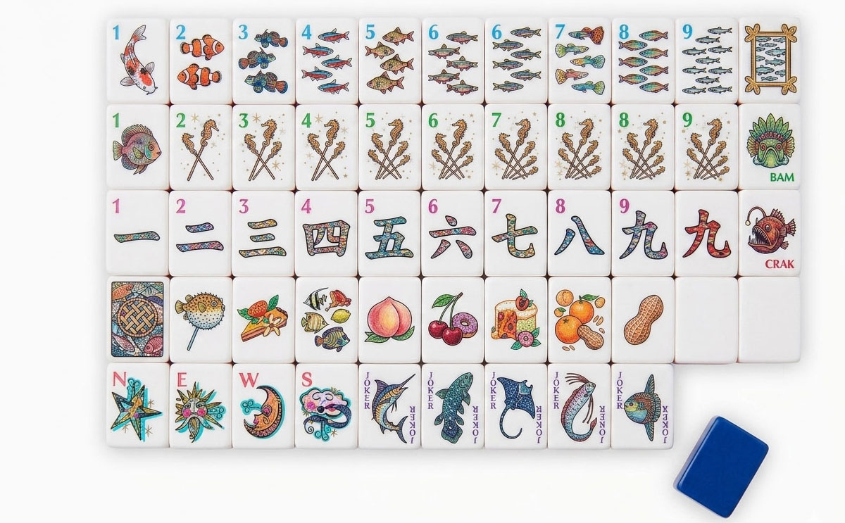 Marine Fish Joker American Mahjong Set — Ocean Critter Honors — American Mahjong tile set pack shot