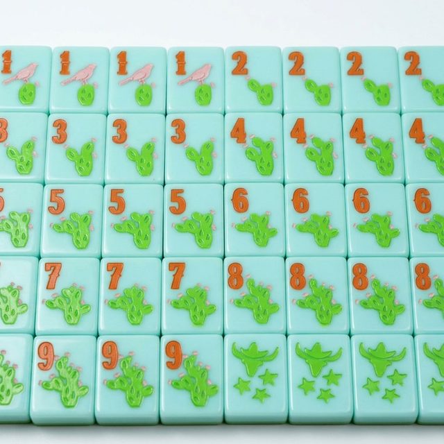 Mint Desert Western Cactus American Mahjong Set — Cowboy Hat Accents — American Mahjong tile set pack shot