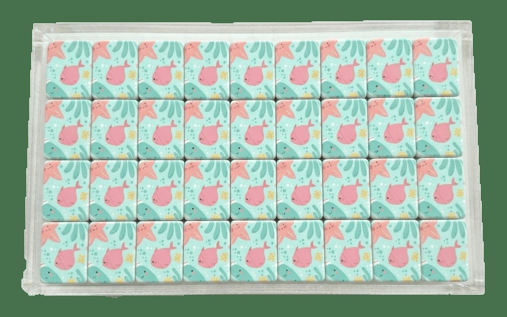 Mint Fish Ocean Back American Mahjong Set — Coastal Bubble Tile Backs — American Mahjong tile set pack shot