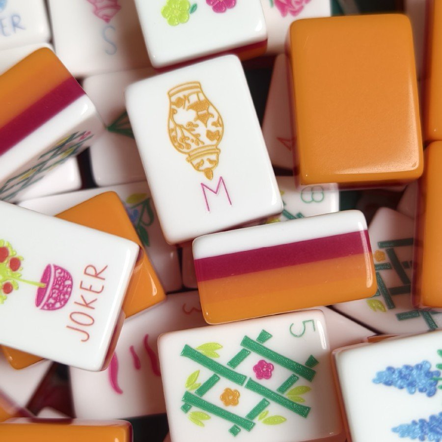 Orange Puppy American Mahjong Set — American Mahjong tile set pack shot