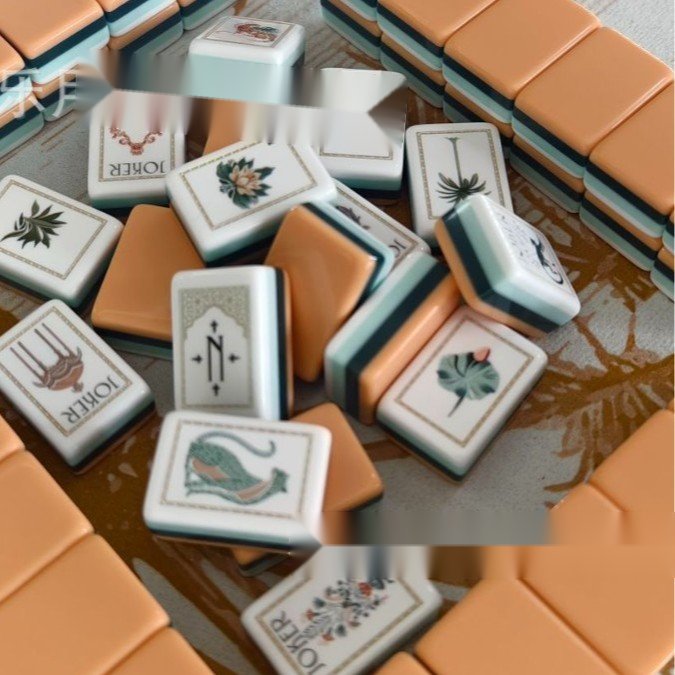 Orange Tortoiseshell With White Lotus American Mahjong Set — American Mahjong tile set pack shot