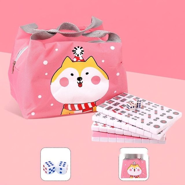 Pink Cartoon Zip American Mahjong Travel Tote — American Mahjong accessory pack shot
