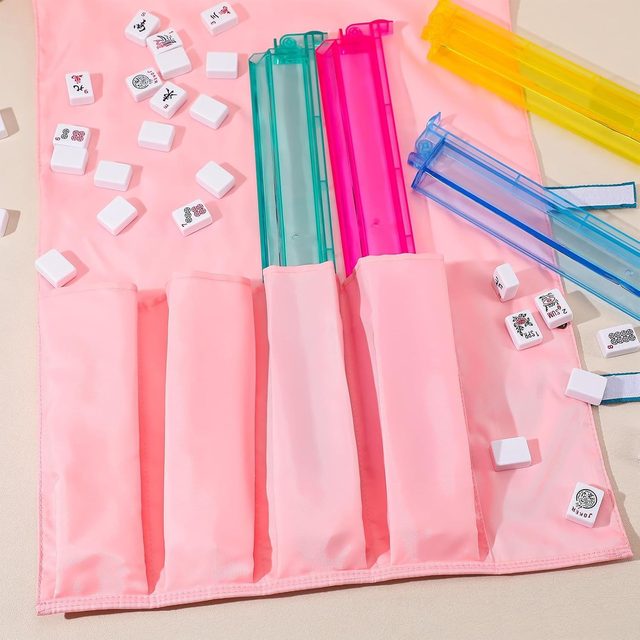 Pink Oxford American Mahjong Rack Roll-Up Bag — American Mahjong accessory pack shot
