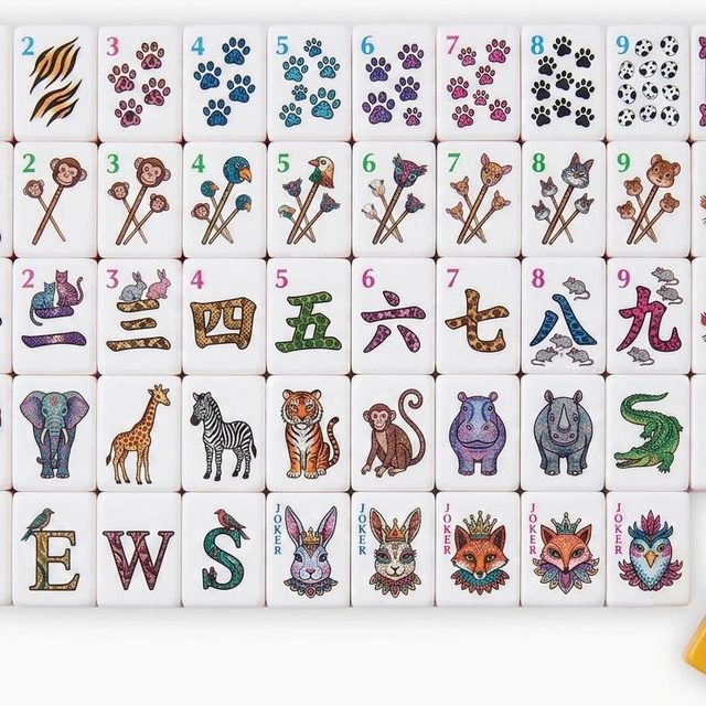 Safari Animal Kingdom American Mahjong Set — Illustrated Wildlife Tiles — American Mahjong tile set pack shot