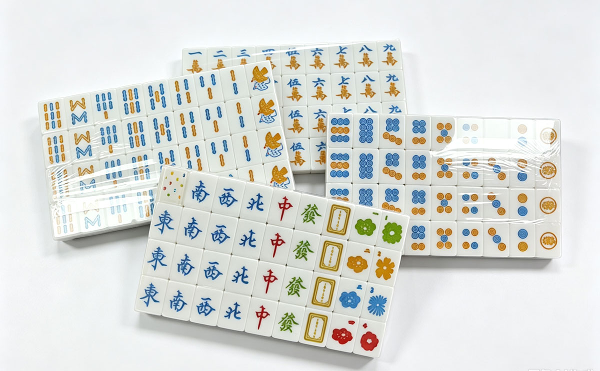 Traditional Ivory Blue-Gold Mahjong Set — Classic Suit Blocks — pack shot 1 of 3