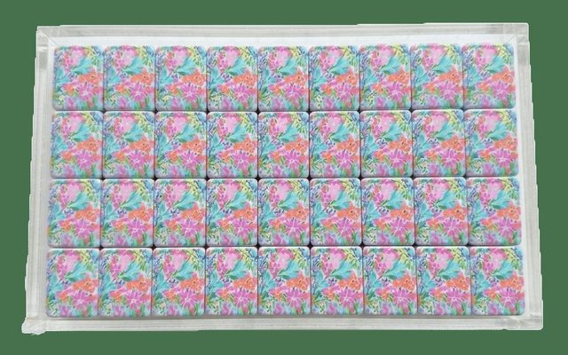 Tropical Blossom Back American Mahjong Set — Bright Floral Tile Backs — American Mahjong tile set pack shot