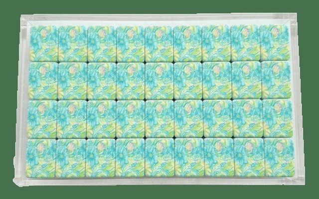 Turquoise Tropical Floral American Mahjong Set — Teal Tile Backs — American Mahjong tile set pack shot