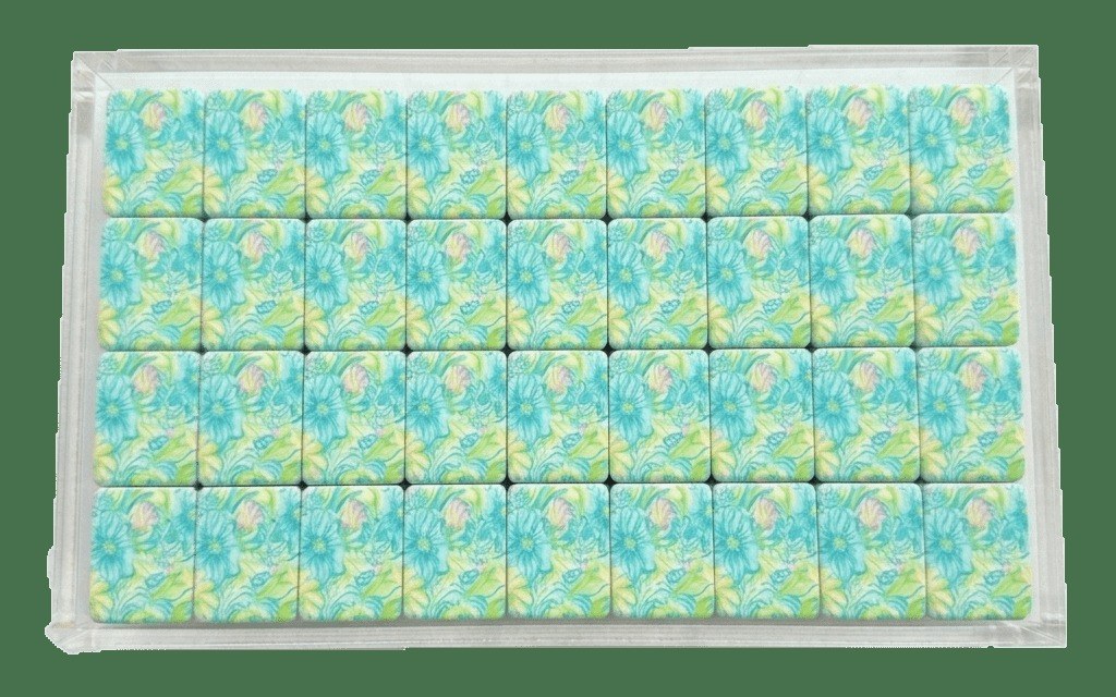 Turquoise Tropical Floral American Mahjong Set — Teal Tile Backs — pack shot 1 of 2
