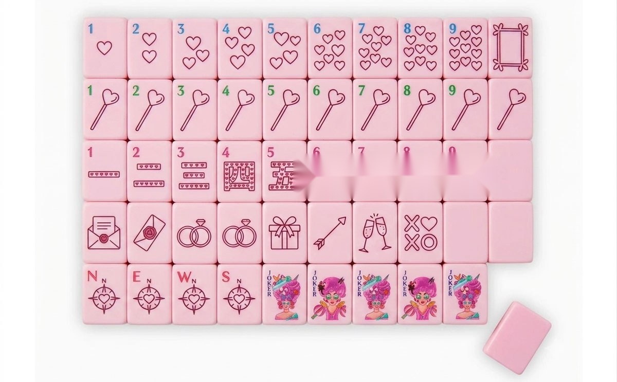 Valentine Heart Pink American Mahjong Set — Love Motif Acrylic Tiles — pack shot 1 of 2
